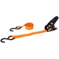 Prosource TieDown, 1 in W, 10 ft L, Polyester Webbing, Metal Ratchet, Orange, 400 lb, SHook End Fitting FH64052